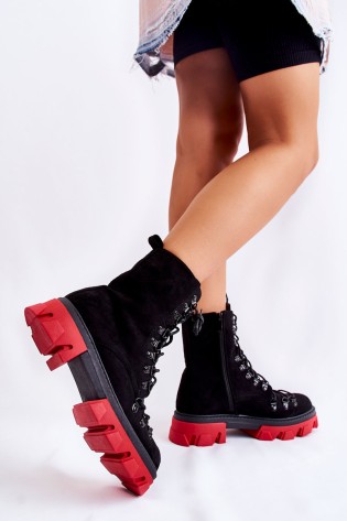 Juodi stilingi batai su raudona platforma-NC1273 BLACK