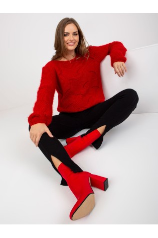 Raudonas megztinis su pūkeliu-TW-SW-BI-9030.08
