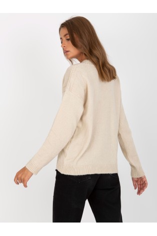 Smėlio spalvos moteriškas megztinis V kaklu-LC-SW-0332.17