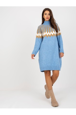 Šviesiai mėlyna šilta novergiško rašto suknelė-LC-SK-0098.37X
