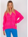 Ryškiai rožinis moteriškas užsagstomas megztinisi-LC-SW-8022.04P