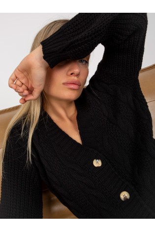 Klasikinis juodas susagstomas megztinis moterims-TW-SW-BI-6030.02