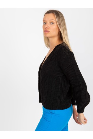 Klasikinis juodas susagstomas megztinis moterims-TW-SW-BI-6030.02