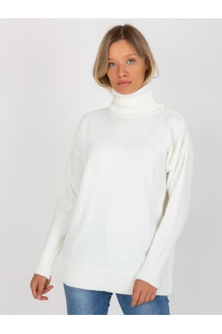 Klasikinis baltas moteriškas megztinis aukštu kaklu-LC-SW-0331.89P