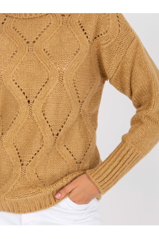 Rusvas moteriškas megztinis su rombų rašto mezgimu-LC-SW-3019.05P