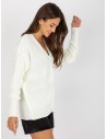 Klasikinis baltas susagstomas megztinis moterims-LC-SW-0321.06X