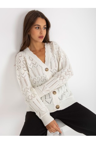 Stilingas baltas susagstomas megztinis su ažūrinėmis detalėmis-LC-SW-8022.04P