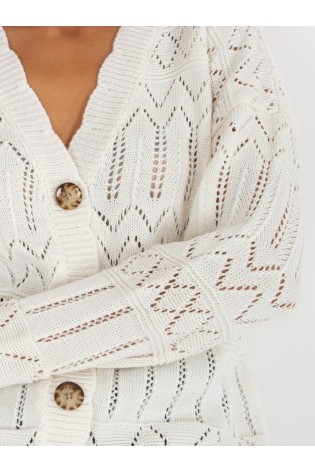 Stilingas baltas susagstomas megztinis su ažūrinėmis detalėmis-LC-SW-8022.04P