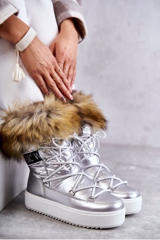 Šilti žieminiai patogūs batai su kailiuku-FF-35 SILVER