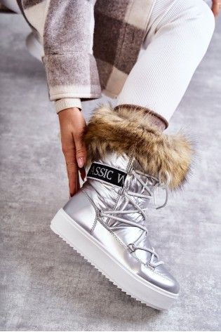 Šilti žieminiai patogūs batai su kailiuku-FF-35 SILVER