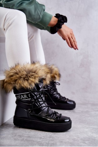 Šilti žieminiai patogūs batai su kailiuku-FF-35 BLACK