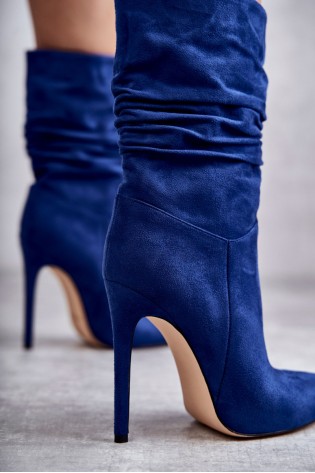 Mėlyni zomšiniai aukštakulniai auliniai batai-C-252 BLUE