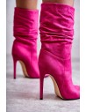 Rožiniai zomšiniai aukštakulniai auliniai batai-C-252 FUCHSIA