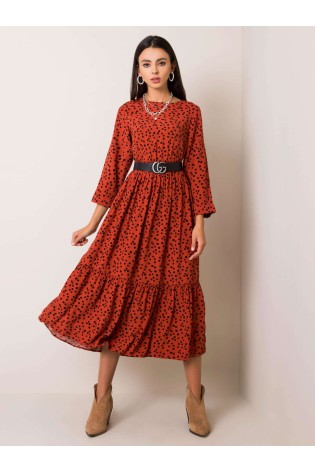 Stilinga raudona suknelė su taškeliais-D70013Z30228