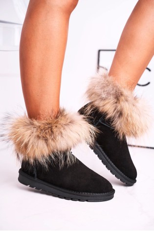 Natūralios verstos odos šilti batai Snow Fox-5820 BLACK