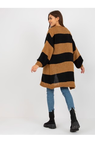 Rudas/Juodas dryžuotas ilgas megztinis-TW-SW-BI-M3022.29X