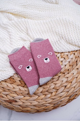 Klasikinės šiltos kojinės-NV5707 PINK BEAR