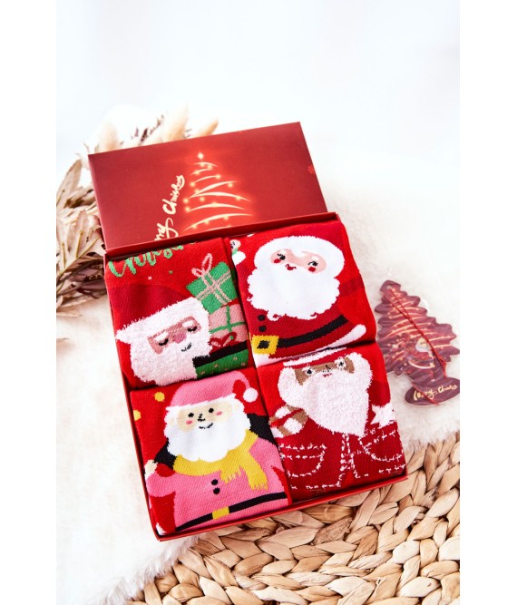 Kalėdinių kojinių rinkinys dėžutėje + pakabukas-DM601-7 RED