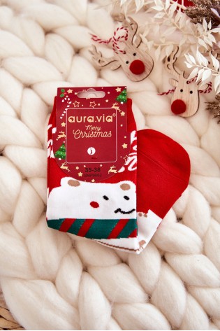 Raudonos kojinės su Kalėdiniais raštais-SK.22956/SNP9062 RED