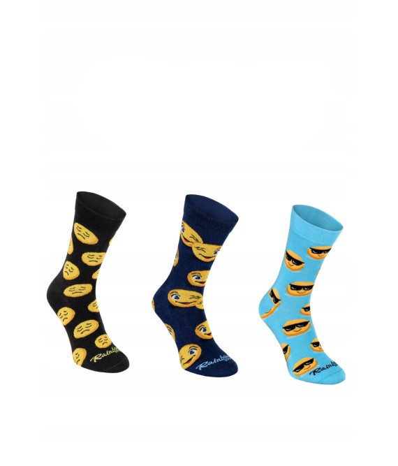 Rainbow Socks Emoticons Smiley Sadness Brainy 3 Pairs-SK.23604/SADBOX