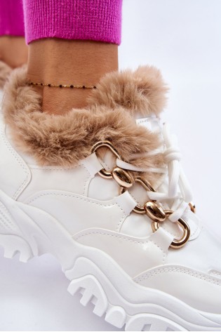 Balti sportinio stiliaus batai su kailiuku-HF258-9 WHITE
