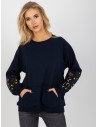 Tamsiai mėlynas džemperis su siuvinėtomis gėlėmis-RV-BL-8061.97