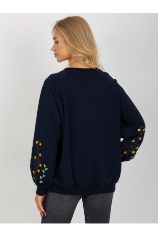 Tamsiai mėlynas džemperis su siuvinėtomis gėlėmis-RV-BL-8061.97