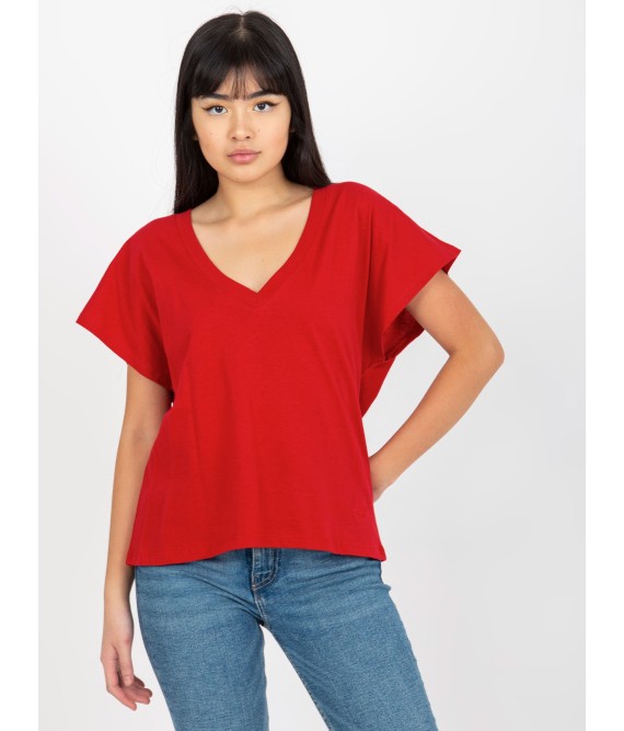 Raudoni marškinėliai su V kaklu moterims-TW-TS-2005.43