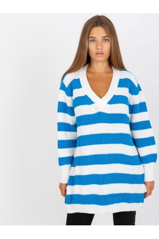 Mėlynas-baltas dryžuotas megztinis moterims-LC-SW-8030.29P