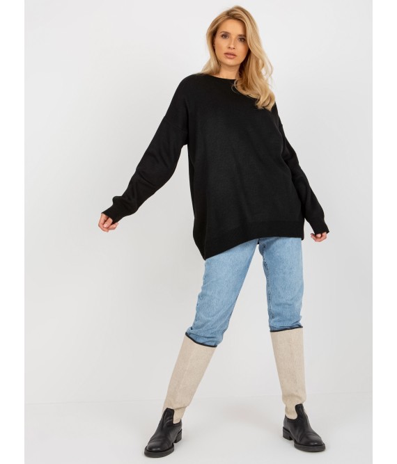 Stilingas juodas laisvas megztinis moterims-BA-SW-10175.06X