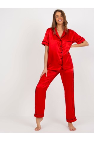 Raudona prabangi satininė pižama moterims-FA-PI-8322.59