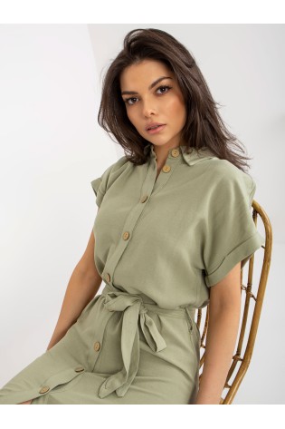 Elegantiška khaki susagstoma marškinių stiliaus suknelė-WN-SK-VE40.33P