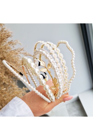 Siauras auksinis plaukų lankelis su perlais O430-O430