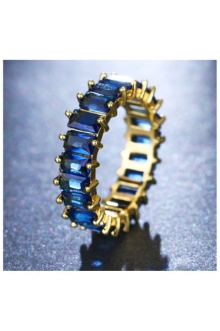 Paauksuotas žiedas su mėlynais kristalais PST579N, dydis: US7 EU14-PST579NR7