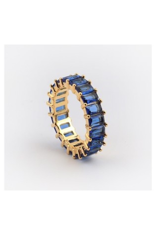 Paauksuotas žiedas su mėlynais kristalais PST579N, dydis: US8 EU17-PST579NR8