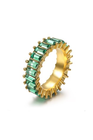 Paauksuotas žiedas su žaliais kristalais PST579ZIE, dydis: US6 EU11-PST579ZIER6