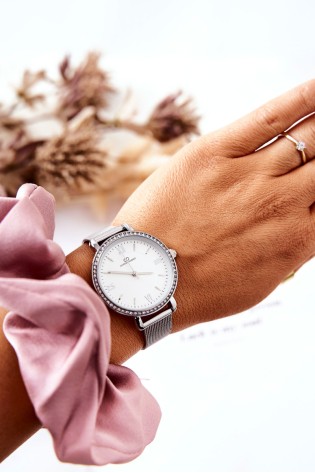 Moteriškas laikrodis su cirkoniais ant tinklinės apyrankės Giorgio&Dario Silver-GDM200754 SILVER