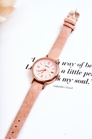 Moteriškas laikrodis su odiniu dirželiu Ernestas be nikelio šviesiai rožinis-E94154 L.PINK