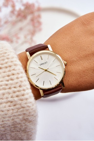Moteriškas laikrodis su auksiniu dėklu Ernest Brown Vega-ZEG.E905 BROWN