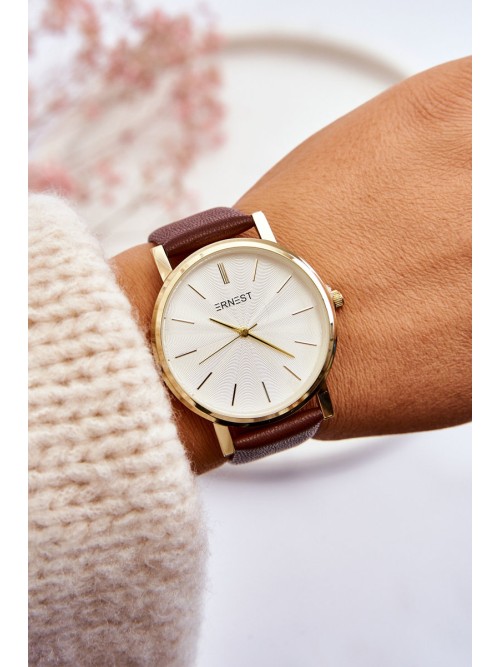 Moteriškas laikrodis su auksiniu dėklu Ernest Brown Vega-ZEG.E905 BROWN