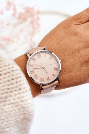 Moteriškas laikrodis su analoginiu dirželiu ERNEST smėlio spalvos-ZEG.E94188 BEIGE