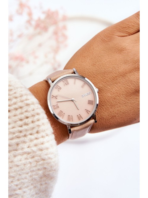Moteriškas laikrodis su analoginiu dirželiu ERNEST smėlio spalvos-ZEG.E94188 BEIGE