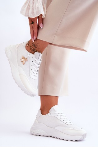 Stilingi laisvalaikio stiliaus batai su puošniu akcentu-LA231 WHITE