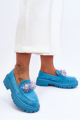 Žydri stilingi batai su dekoratyviais kristalais-JH283P BLUE