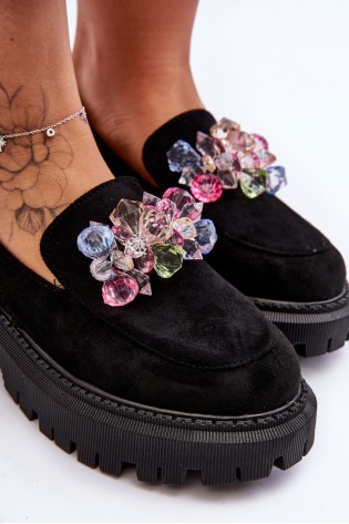 Juodi stilingi batai su dekoratyviais kristalais-JH283P BLACK