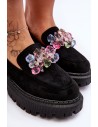 Juodi stilingi batai su dekoratyviais kristalais-JH283P BLACK