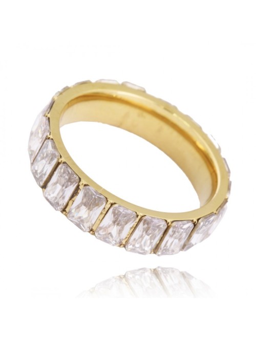 Auksinis žiedas su kristalais, padengtas 14k auksu PST783, dydis: US7 EU14-PST783R7
