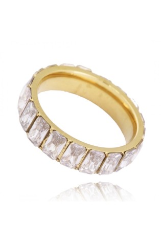 Auksinis žiedas su kristalais, padengtas 14k auksu PST783, dydis: US8 EU17-PST783R8
