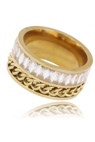 Auksinis žiedas su kristalais, padengtas 14k auksu PST784, žiedo dydis: US6 EU11-PST784R6