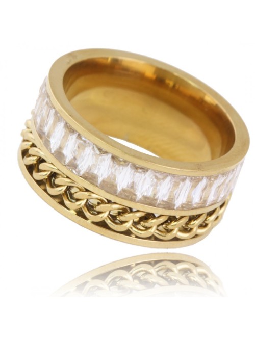 Auksinis žiedas su kristalais, padengtas 14k auksu PST784, žiedo dydis: US6 EU11-PST784R6